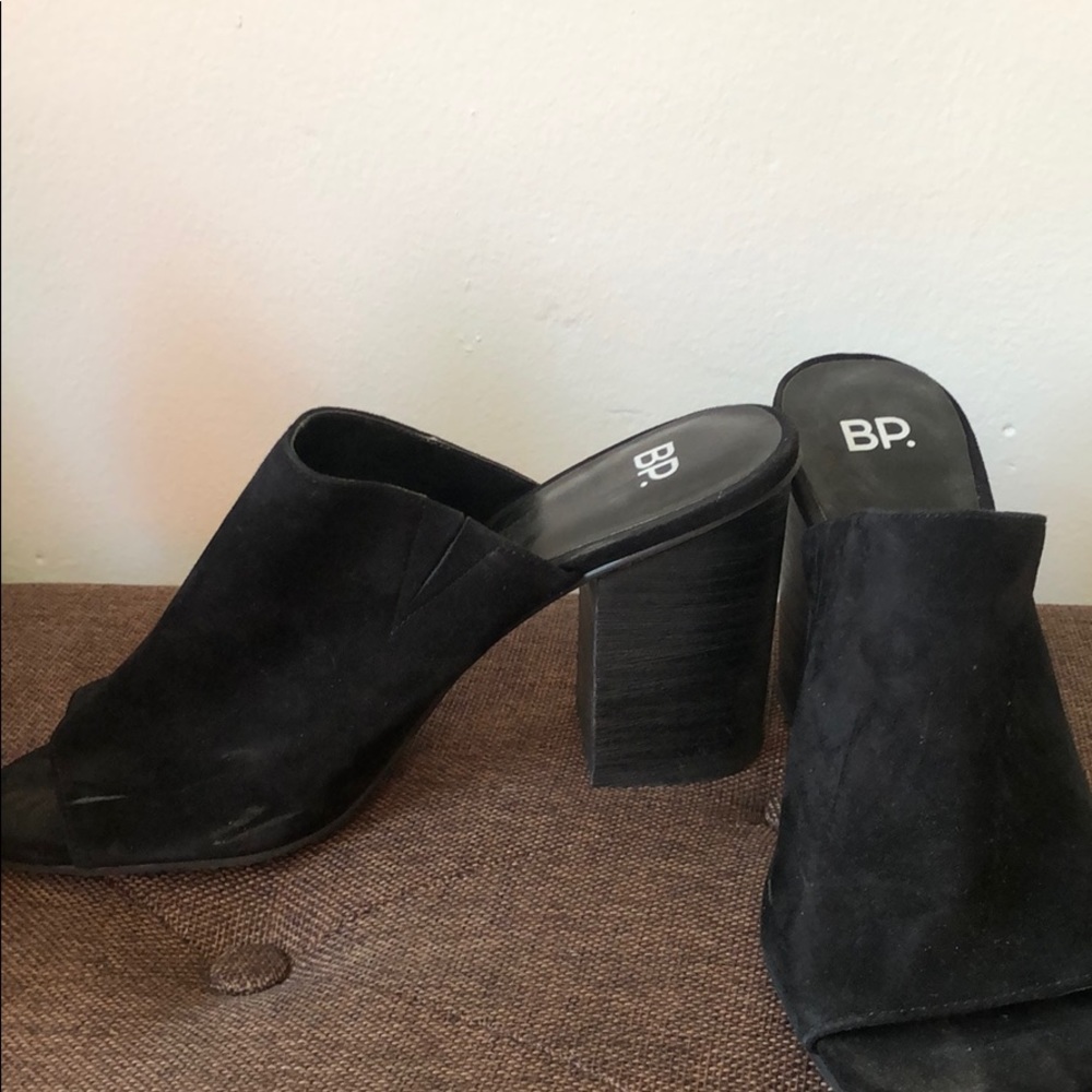 Black Suede Peep-Toe Mules